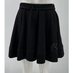 Y3/Adidas Black Cotton Drawstring Waist Flare Knee-Length Skirt sz S
